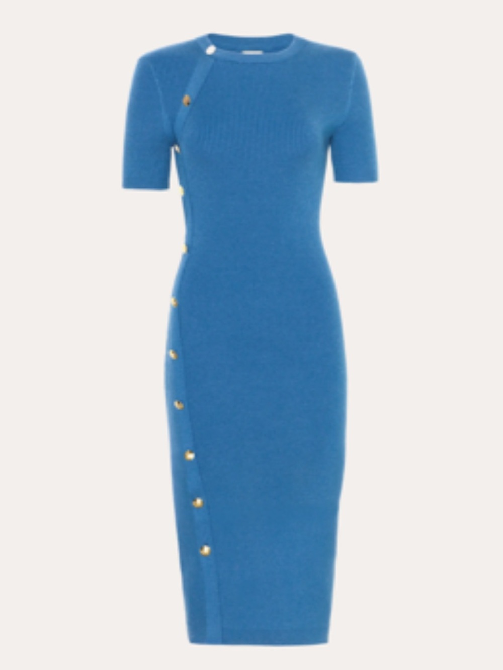 Ellie Tahari Bella Royal Blue Short-Sleeve Button-Detail Knit Midi Dress